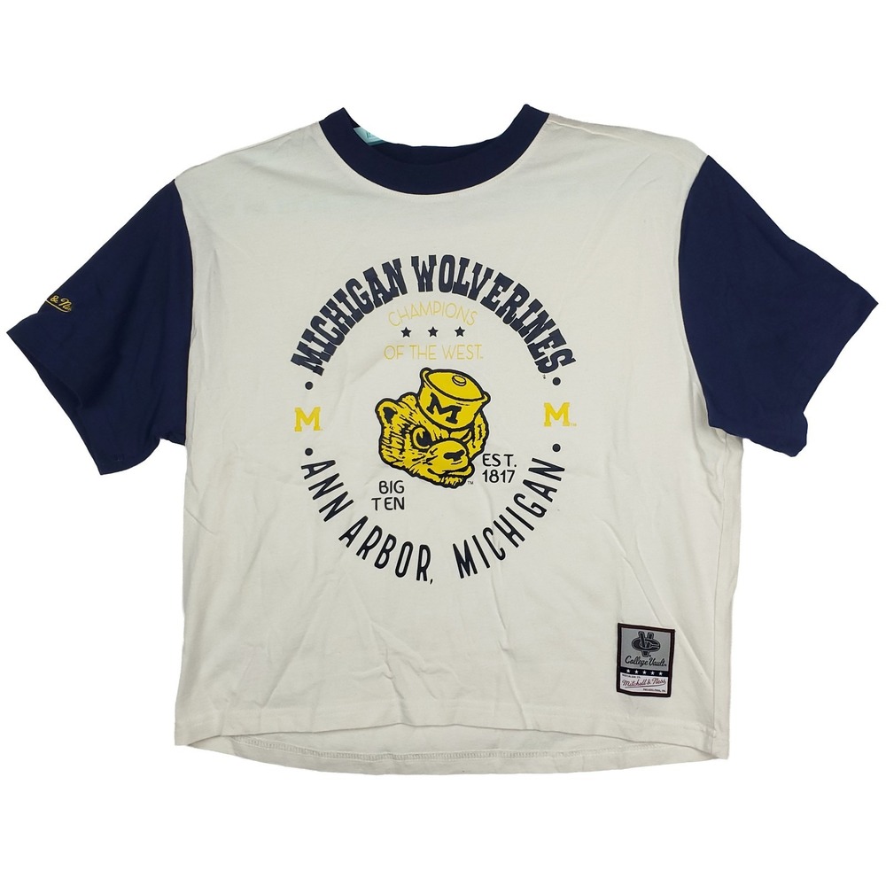 Michigan Wolverines Mitchell & Ness NCAA Womens Medium Boxy Crop‎ Top Shirt New